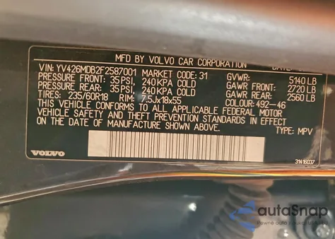 2015 Volvo Xc60 T5 Premier from USA, damaged, VIN YV426MDB2F2587001